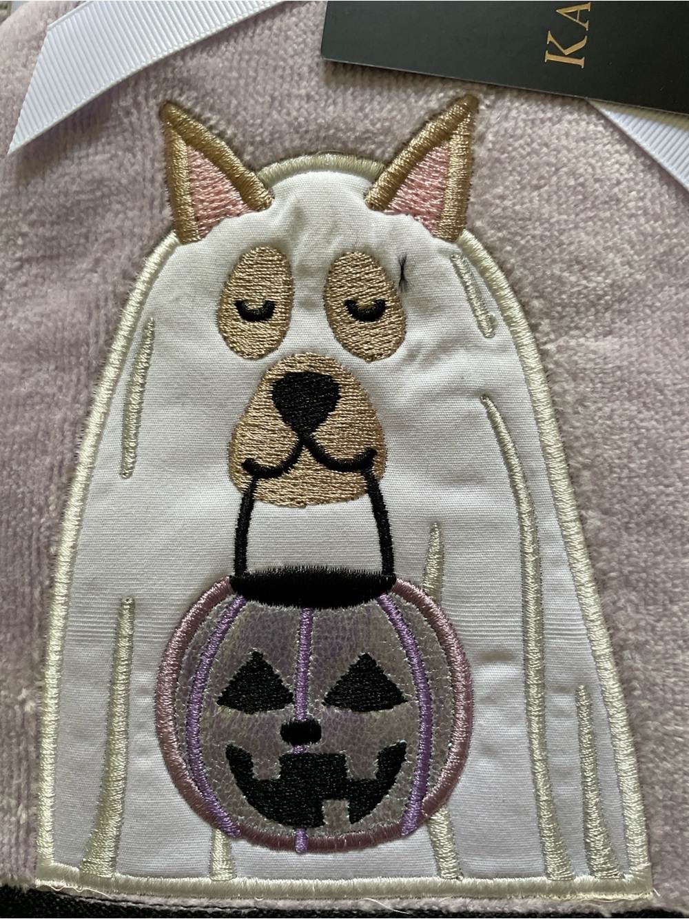 Kassa Decor lavender Halloween ghost dog embroidered hand towels - Picture 2 of 5